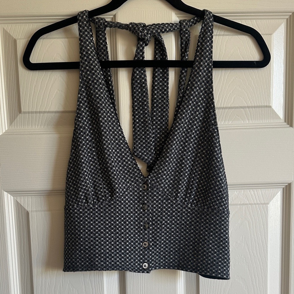 Free People Gingham Picnic Halter Crop Top